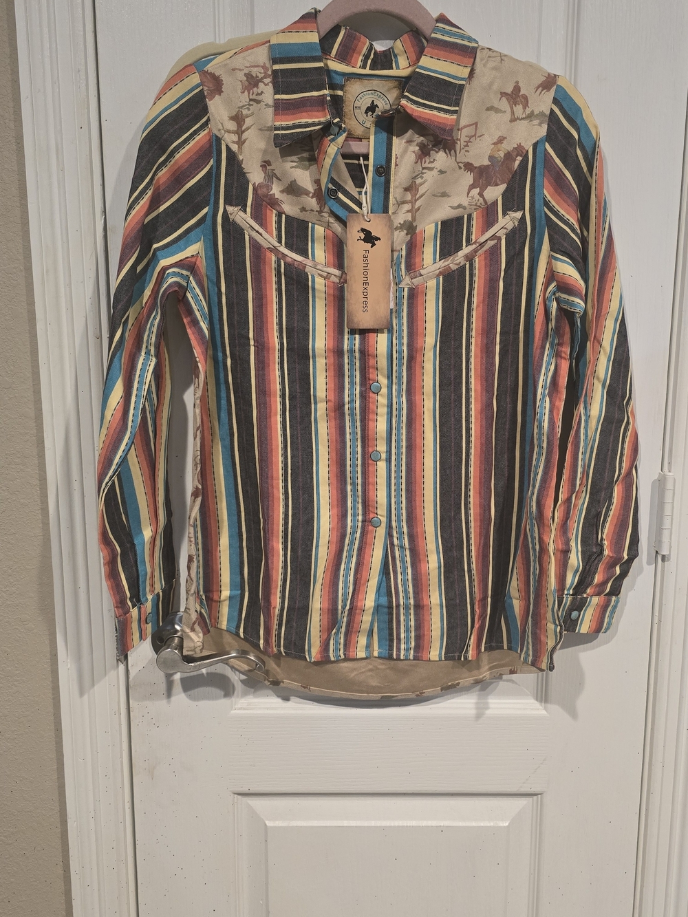 Rustic Stripe Button-Down Western Shirt - Multicolor